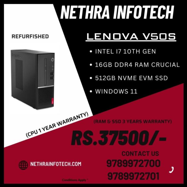 LENOVO V50S (Intel Core i7 – 10th Generation,16GB DDR4 Crucial,512GB EVM NVMe SSD)