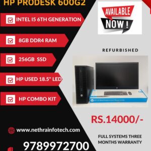 HP DESKTOP 600G2 FULL SYSTEM(Intel Core i5 – 6th Generation,8GB DDR4 RAM,256GB EVM SSD,HP 18.5” Used LED,HP Combo Kit)