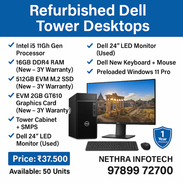 DELL OPTIPLEX 7090 TOWER WITH DELL 24" USED LED MONITOR - Image 2