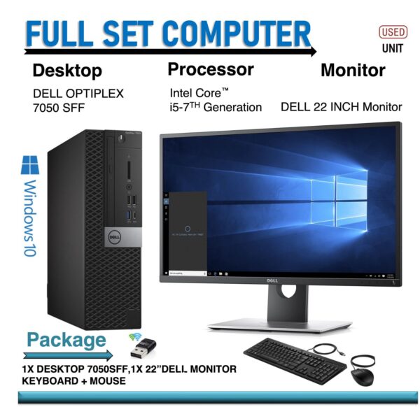 DELL OPTIPLEX 7050 SFF DESKTOP & DELL 22" LED MONITOR WITH FULL SYSTEMS